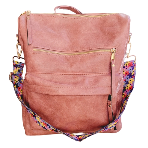 HarvestOfLove Handbags - BACKPACK - PINK/ WITH FLORAL STRAP